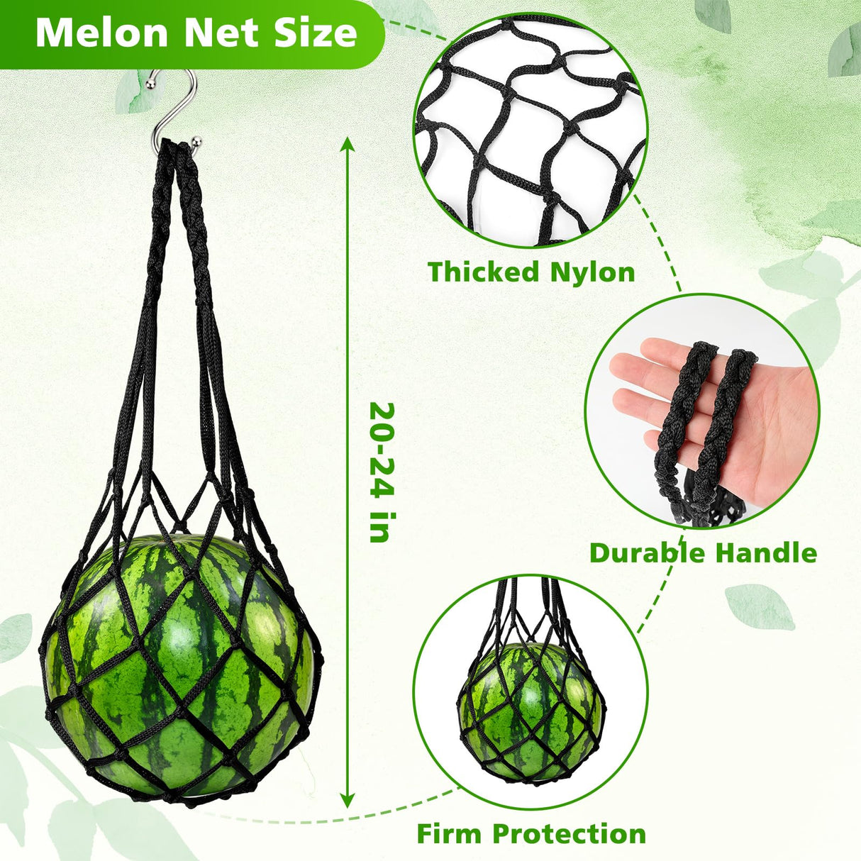 12 Pack Melon Hammock Watermelon Nets with S Hanging Hooks, Melon Cradle for Garden to Prevent Falling, Heavy Duty Watermelon Mesh Bag for Growing Cantaloupe Pumpkin in Vertical Garden (Black)