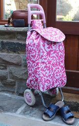 Large Shopping trolley. Modern and colourful pull push cart. Lightweight and strong. Collapsible, folding stow away design. (Pink)