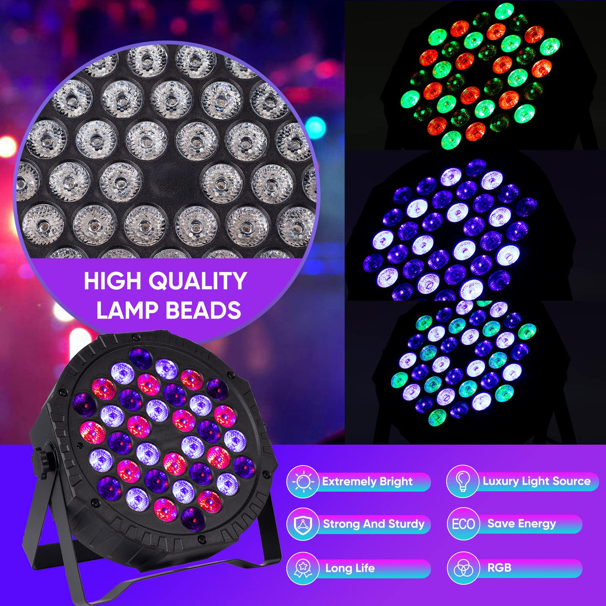 DJBoomy Stage Lights 36 DJ LED Par Light RGB Party Lights Uplights with Sound Activated Remote DMX Control for Disco Dance Wedding Club Christmas Birthday Music Party Stage Lighting