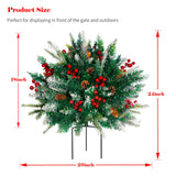 2 Pack Lighted Artificial Christmas Urn Filler, Battery Operated Pre-lit Xmas Pine Trees, Tripod Stake and 60 LED Lights, Holiday Porch Decorations for Porch, Yard, Garden, Flower Beds（Warm White）