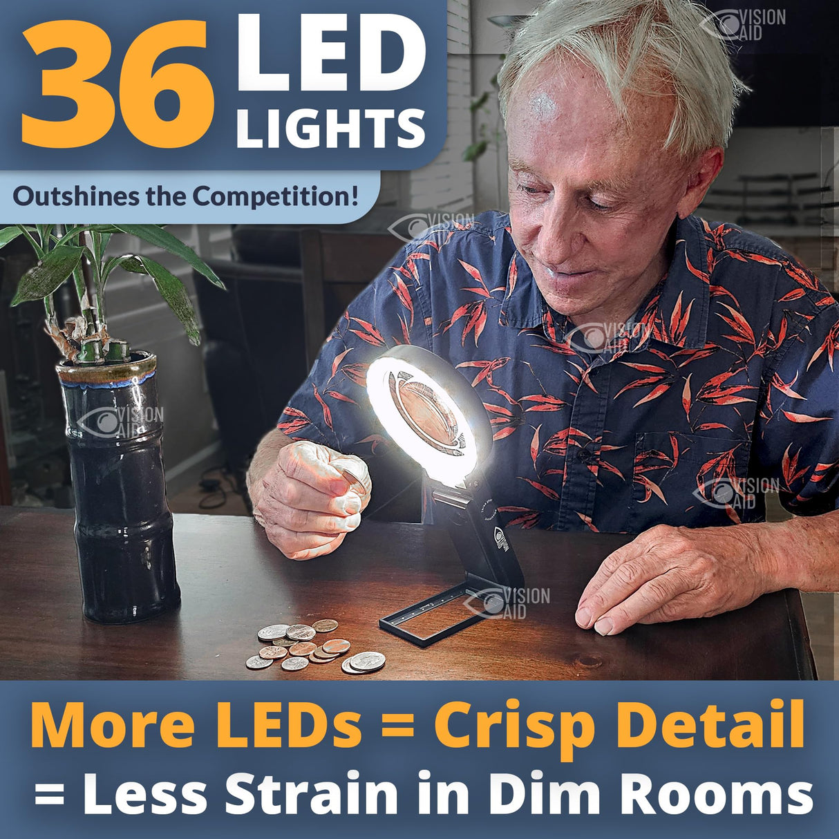 30x Hands-Free Magnifying Glass with USB Rechargeable 36 LED Lights, Storage Case | 40x Loupe Magnifier with Stand for Reading Coins Low Vision