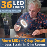 30x Hands-Free Magnifying Glass with USB Rechargeable 36 LED Lights, Storage Case | 40x Loupe Magnifier with Stand for Reading Coins Low Vision