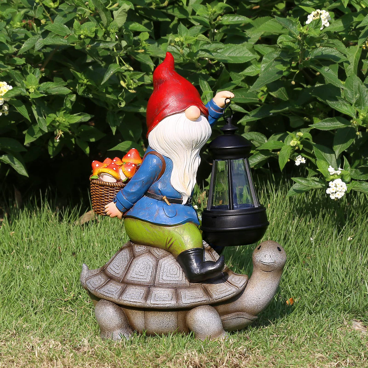 Panven Gnome and Turtle Garden Decor, Large Outdoor Garden Sculptures & Statues, Outside Patio Yard Lawn Decorations, Housewarming for Women, Mom, Grandma with Solar Lantern