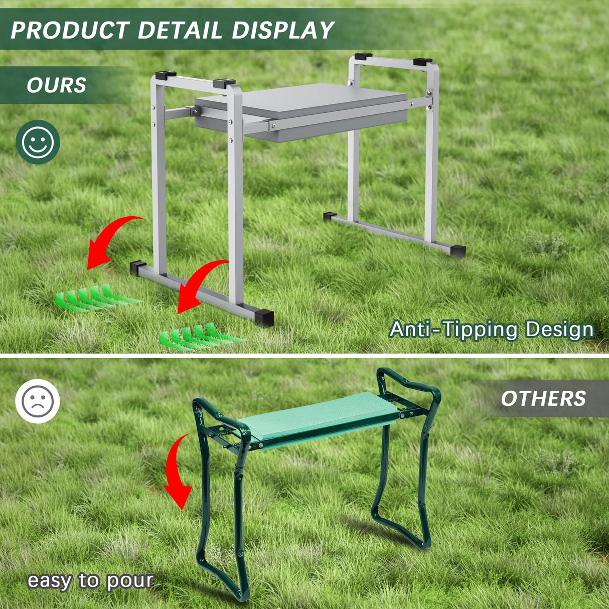 Garden Kneeler and Seat, 10.2" Stable and Save Anti-Tipping with Handle