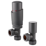 Sandy Beach Anthracite Radiator Valves, Grey Radiator Valve Thermostatic, Anthracite TRV Radiator Valves - Grey Thermostatic Radiator Valve with Lockshield Valve Angled (15mm)