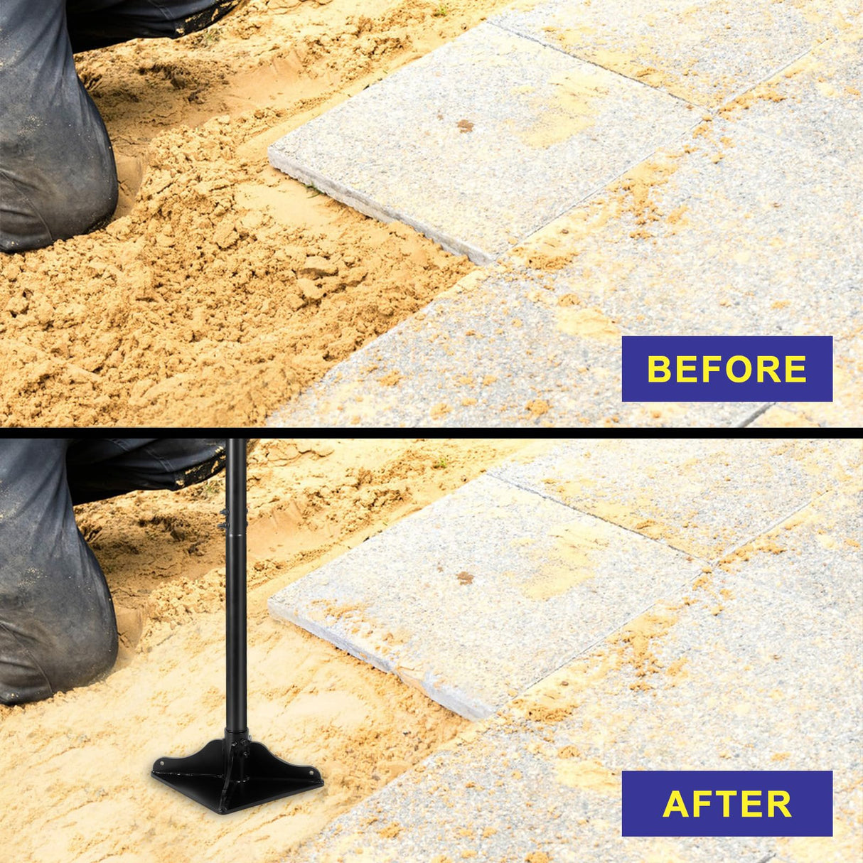 XYADX 48 Inch Handle Steel Tamper, 8" x 8" Heavy Duty Garden Tamper Tool, Labour-Saving for Levelling Land, Installing Paving Stones and Repairing Pavements
