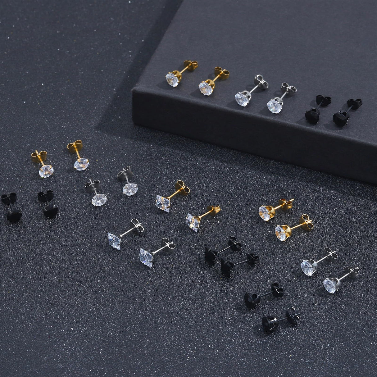 NEWITIN 24 Pairs Stainless Steel Earrings for Men Hypoallergenic Inlaid Cubic Zirconia Studs Hoop Earring Cross Dangle Earrings Unisex Punk Stud Earring for Women Men