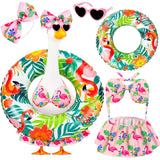 Ciyufavo 23 in Porch Goose Summer Outfit Bikini, Hawaiian Porch Goose Swimsuit Clothes Costume Accessories with Bow Glasses Swim Ring for 23" Summer Goose Garden Patio Statue Decor (Flamingos)