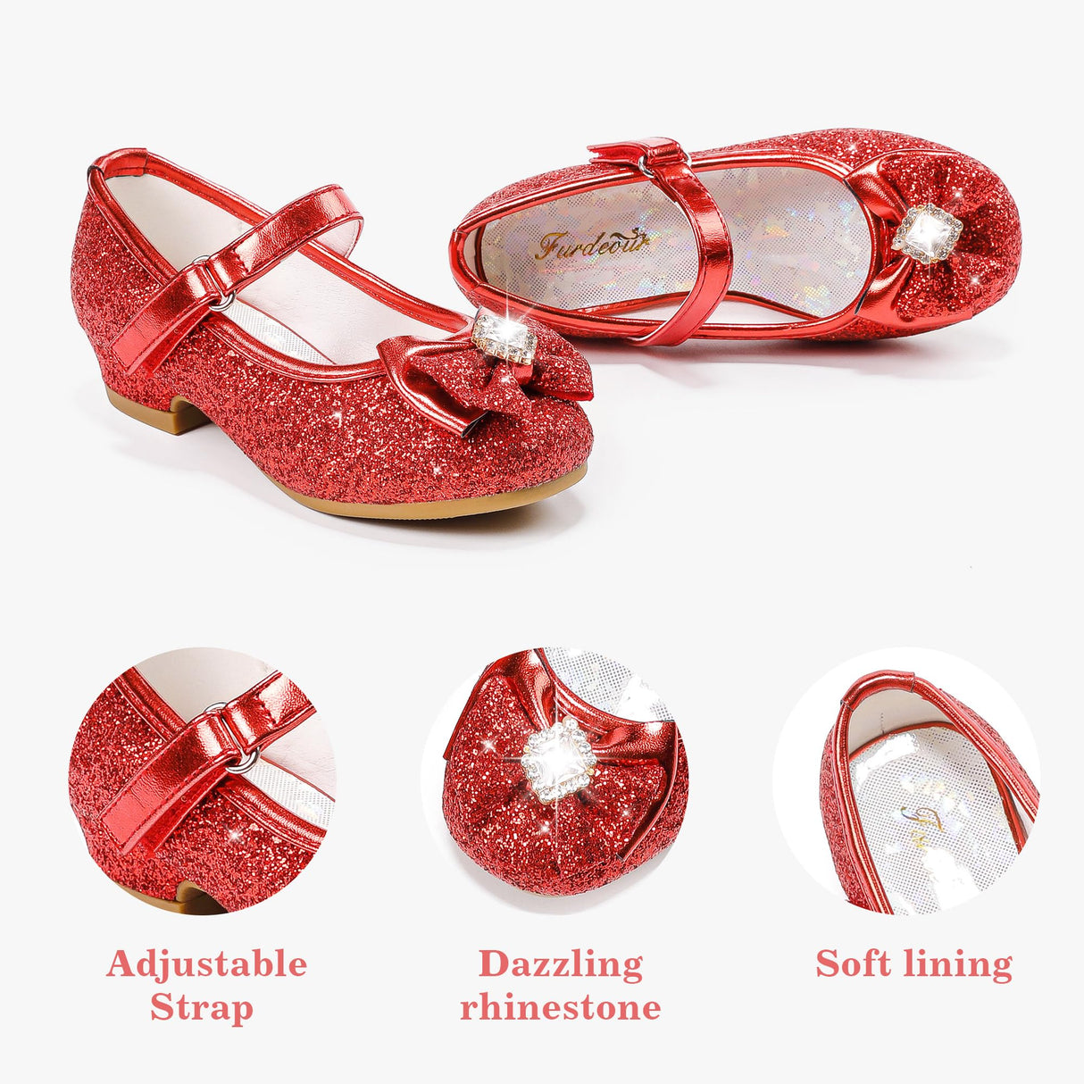 Furdeour Red Girls Flats Shoes for Size 13 Wedding Party High Heels Girls Cosplay Low Heeled Princess Little Kid Halloween Christmas(2701Red 13)