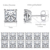 MDFUN 18K White Gold Plated 7.0 mm Princess Cut Clear CZ Stud Earrings Set