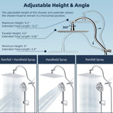 Hibbent All Metal CUPC Certified Shower Head, 10'' High Pressure Rainfall Shower Head, Handheld Showerhead Combo, 12'' Adjustable Extension Arm, 10 Sprays, 71'' Shower Hose, Showerhead Holder, Chrome