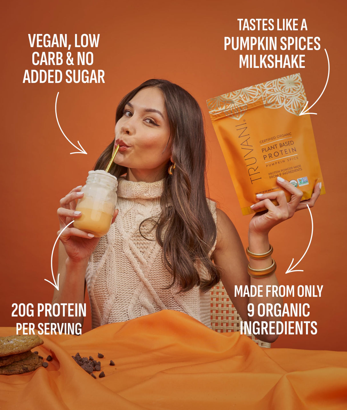 Truvani Vegan Pea Protein Powder | Pumpkin Spice | 20g Organic Plant Based Protein | 20 Servings | Keto | Gluten & Dairy Free | Low Carb | No Added Sugar