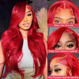 ELFSECRET Red Lace Front Wigs Human Hair Body Wave 13x6 HD Lace Front Wig Human Hair 180% Density Wear and Go Glueless Red Wigs Human Hair Pre Plucked Burgundy Red Colored Wigs for Women 26 Inch