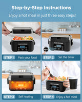 Hugmazing Cordless Electric Lunch Box – Rechargeable Self-Heating Food Warmer with 1100ML SS Container, Battery-Powered Heated Lunch Box, Perfect for Travel, Office Meals for Adults, Men & Women