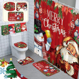 FuWeave 8 Pcs Christmas Shower Curtain Set Xmas Santa Bathroom Decoration Christmas Tree Hand Towels Snowman Toilet Lid Cover Bathroom Rugs Xmas Shower Curtain with Hooks(Snowman Style)