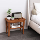 Teak Shower Bench Stool with Storage Shelf, Waterproof Shower Chair Spa Bath Seat, Shower Stool for Inside Shower, Bathroom Bench Seat for Adults Elderly Seniors for Indoor or Outdoor Use