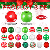 Poen 100 Pcs 20 mm Christmas Rhinestone Bubblegum Beads for Pens Bulk Crystal Resin Acrylic Plastic Spacer Chunky Beads for Christmas DIY Craft Keychain Necklace Bracelet Jewelry Making Holiday Decor