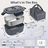 Vingud Electric Lunch Box for Adults, Heated Lunch Box Food Warmer, 80W 1.5L Portable Heating Lunchbox for Men/Work/Car/Truck, 12V 24V 110V Lonchera Eléctrica Portátil Christmas White Elephant Gifts