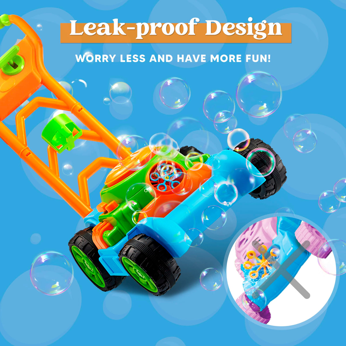 SLOOSH Spill-Proof Bubble Lawn Mower Toddler Toys Bubble Machine