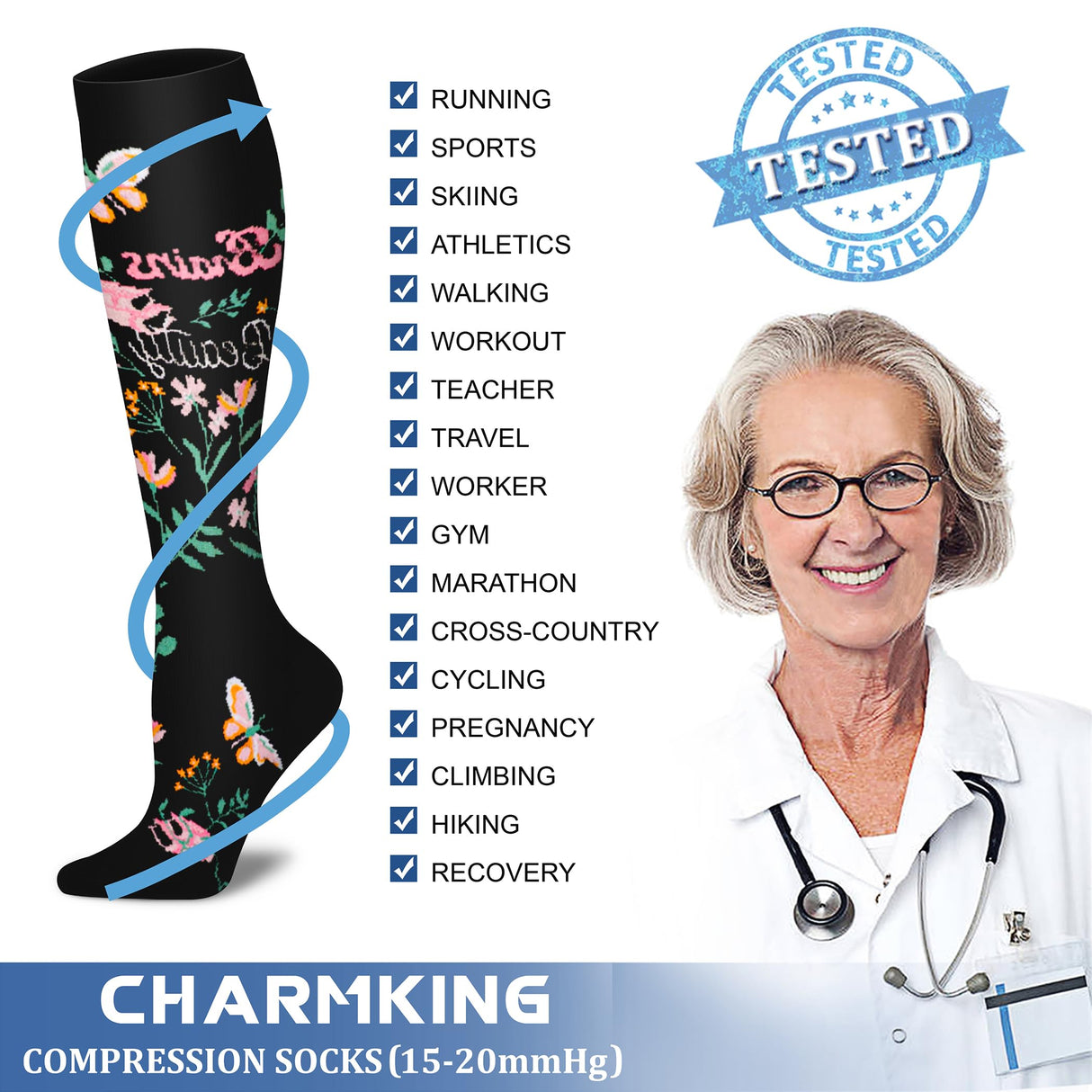 CHARMKING Compression Socks for Women & Men Circulation (8 Pairs) 15-20 mmHg is Best Support for Athletic Running, Cycling (S/M, Multi 60)