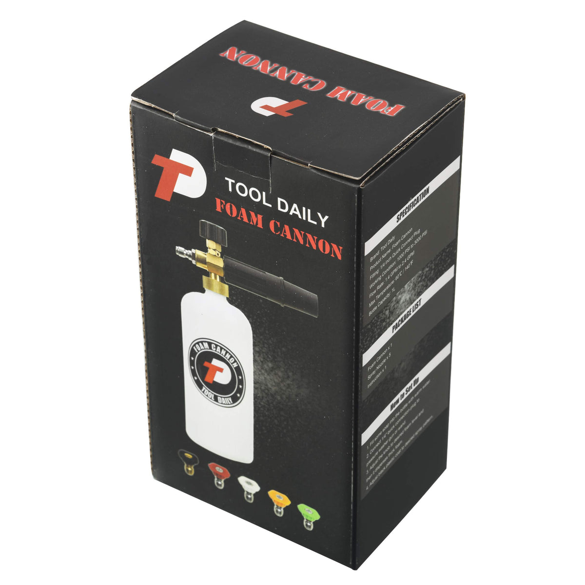 Tool Daily Foam Cannon with 1/4 Inch Quick Connector 1 Liter, 5 Nozzle Tips