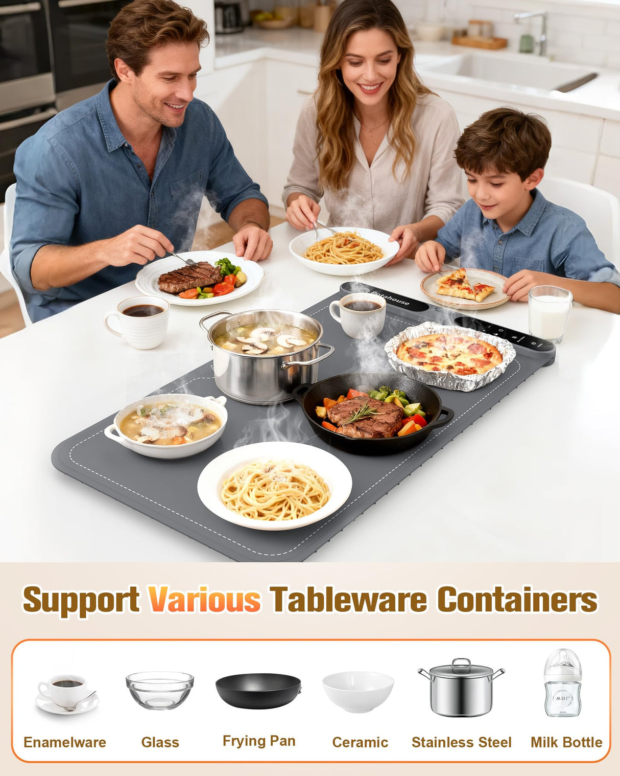 Potahouse Food Warming Mat, 5s Fast Heating,Electric Warming Tray with 7 Temp 8 Timer Settings,Rollable & Portable Food Warmer for Parties,Buffet,Home and Travel Use
