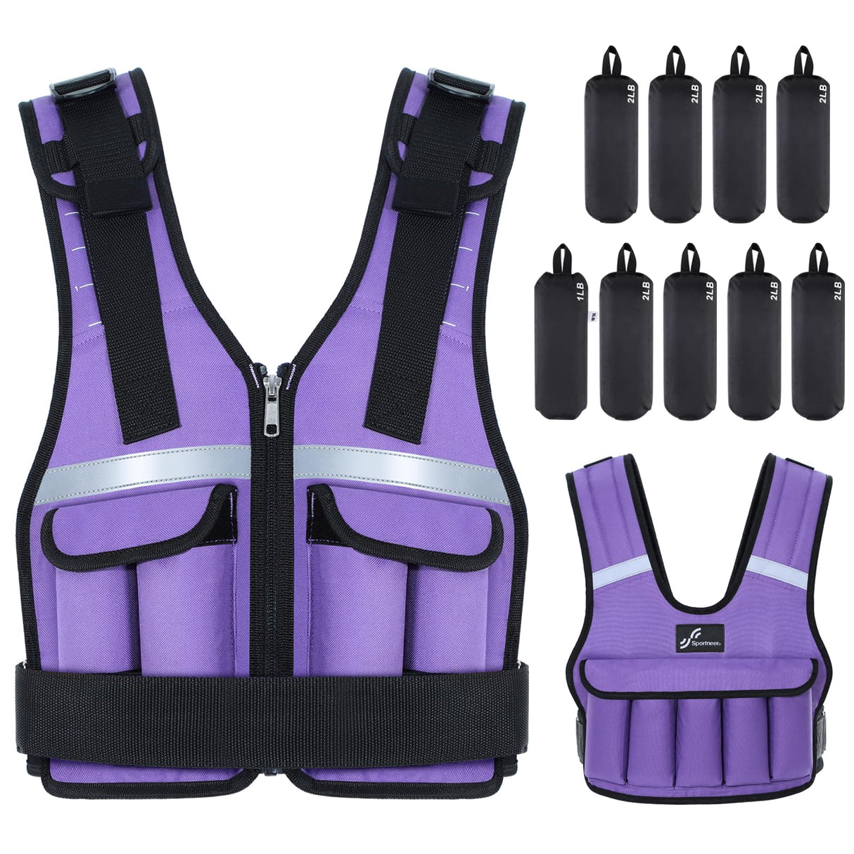 Adjustable Weighted Vest Weights Set: Sportneer 2 4 6 8 10 12 14 16 18Lbs Body Weight Vests 9 In 1 Fast Adjust Running Vest for Men Women Gym Home Workout Fitness Exercise Strength Training 2-18 Lbs Purple