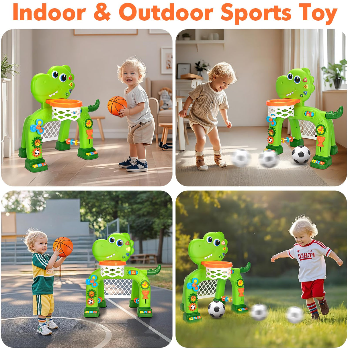 Toddler Basketball Hoop & Soccer Goal, Baby Toys for 1 2 3 Year Old Boys Girls, Kids Sports Toy with Light Sound Music, Dinosaur Toys for 12-16-18 Months, Christmas Birthday Gifts for Ages 1-3