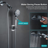GwernKB Handheld Shower Head with On Off Switch 8-Mode High Pressure Showerhead with 79 Inches Extra-long Stainless Steel Hose and Bracket PLUS Extra Low-Reach Adhesive Wall Mount for Kids,Silver…