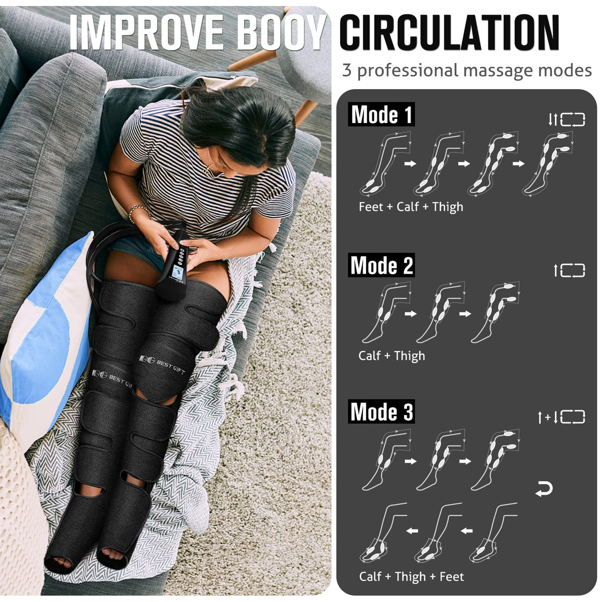 Gifts for Mom, Dad, Men, Women & Loved Ones – Air Compression Leg Massager with Heat – Ideal for Christmas, Mother Day & Father Day – Relieves Muscle Fatigue for Feet, Legs, Calves, Thighs, and Knees