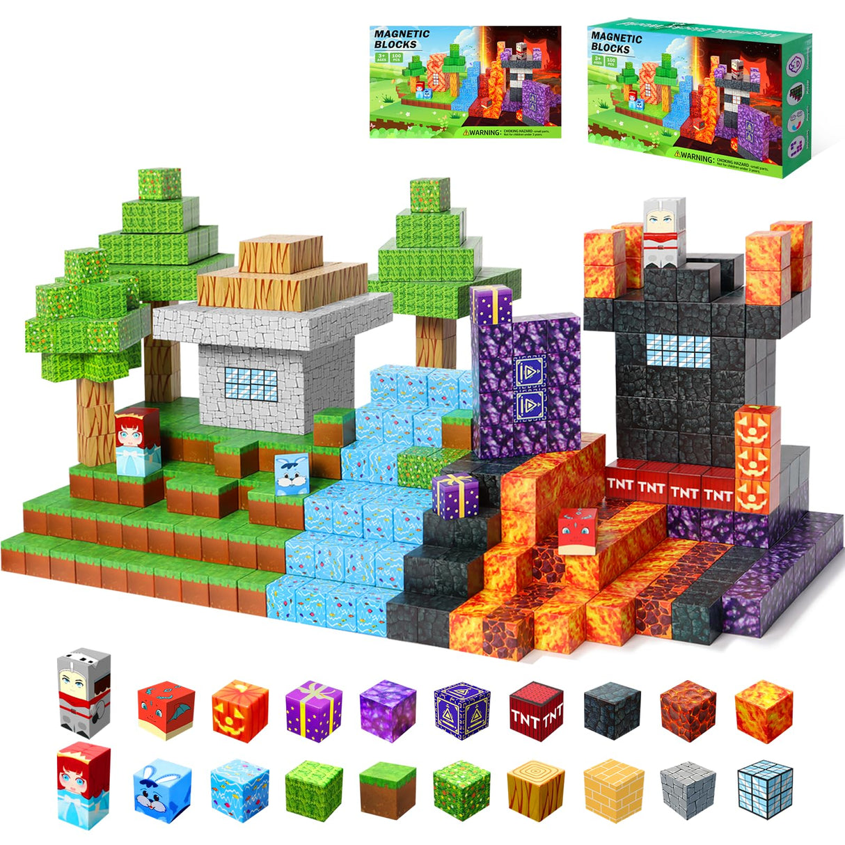 NVDILO Magnetic Blocks - 100pcs Magnetic Building Blocks,1inch Magnetic Cubes Building Blocks Toys for Halloween Christmas Birthday Gift - STEM Sensory Toys for 3+ Years Old Girl Boys