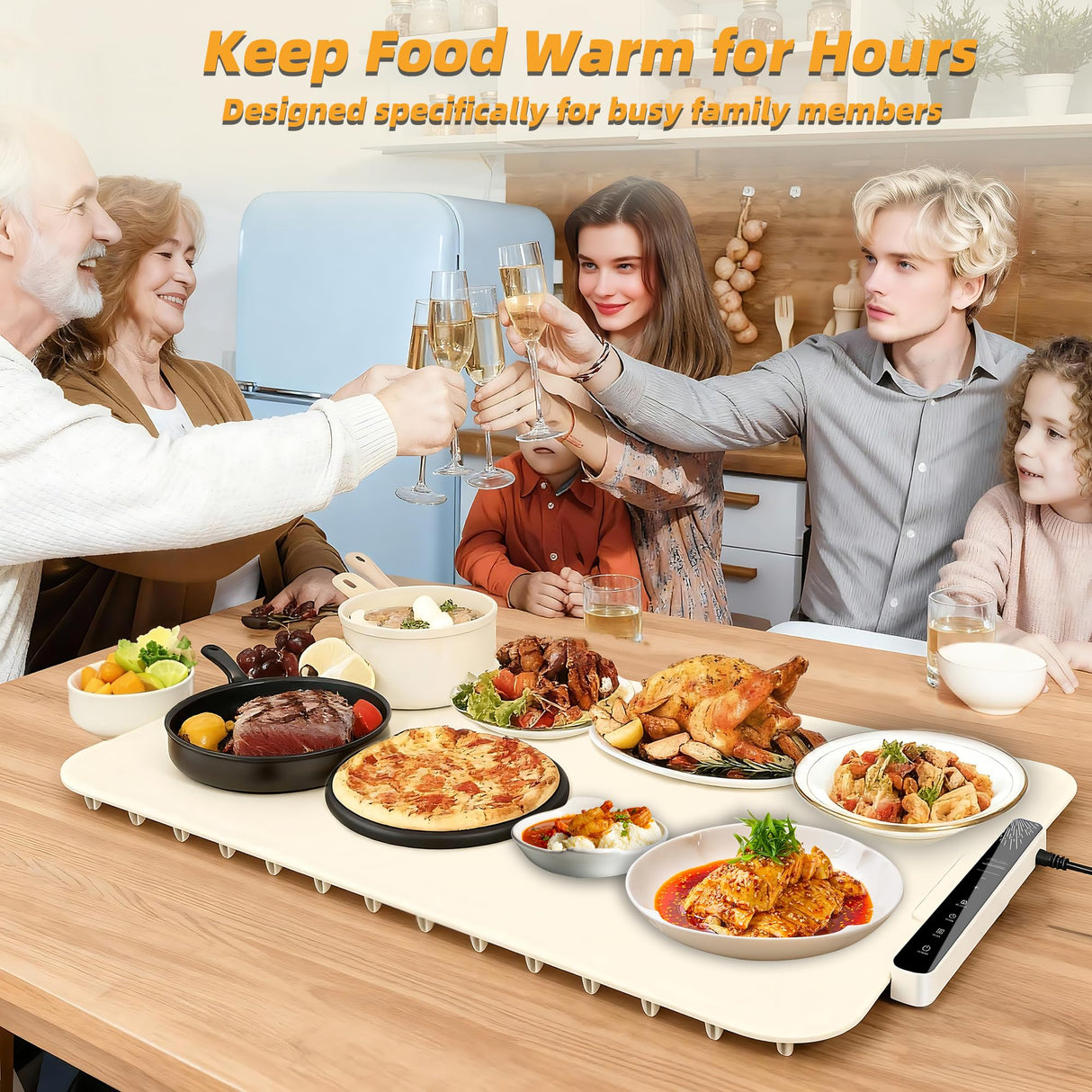 Monteka Warming Mat for Food 37"×15", Electric Warming Trays with APP & Button Control, Silicone Fast Heating Mat for Countertop, Rollable Dishwasher Safe Food Warmer for Parties Buffets Home Travel