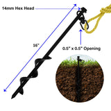 VASGOR 16” Ground Anchors (8pcs) Easy to Use with Drill, Heavy Duty Anchor Hook for Camping Tent, Canopies, Car Ports, Sheds, Swing Sets, Securing Animals – Black Powder Coated