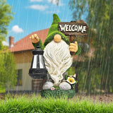Meagkka Garden Gnome Statue Outdoor Decor Large Flocked Resin Gnome Figurine with Solar Light Holding Lantern Welcome Sign Garden Yard Decorations Dwarf Sculpture for Outside Patio Porch Lawn Decor.