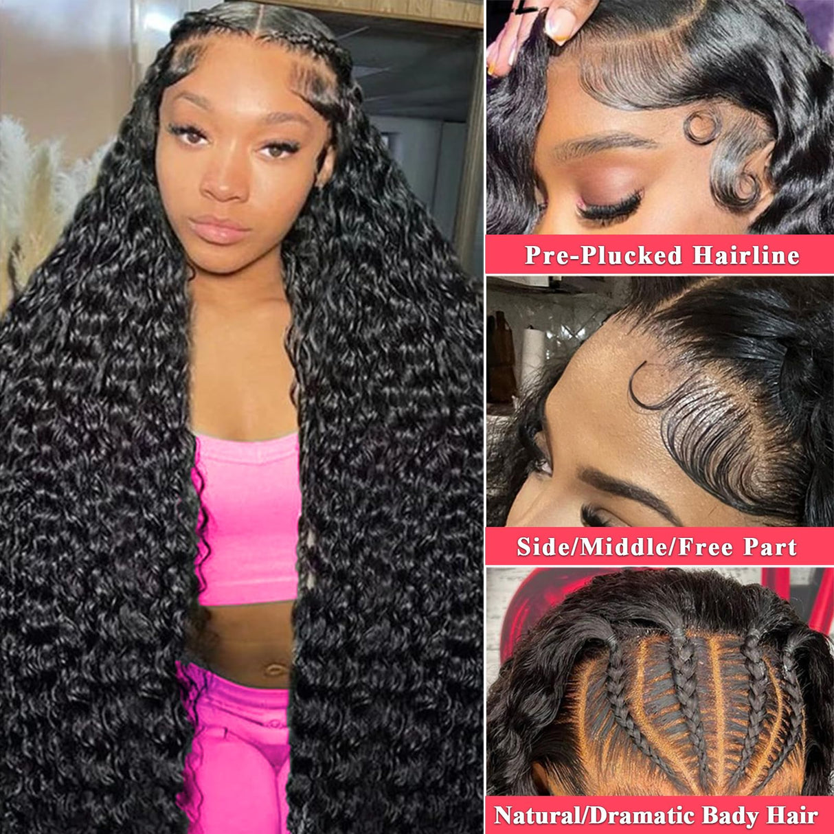 30 Inch 13x6 Deep Wave Lace Front Wigs Human Hair for Women HD Transparent Deep Curly Lace Frontal Wigs Human Hair Pre Plucked with Baby Hair Natural color