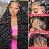 30 Inch 13x6 Deep Wave Lace Front Wigs Human Hair for Women HD Transparent Deep Curly Lace Frontal Wigs Human Hair Pre Plucked with Baby Hair Natural color