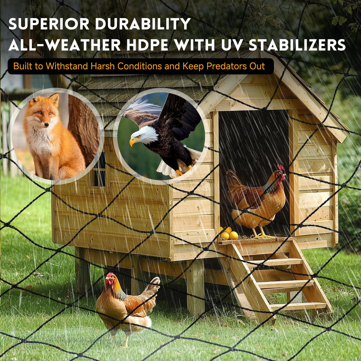 Heavy Duty Aviary Netting 25x50 ft, 1" Mesh Reinforced HDPE Poultry Netting, Anti-Tangle Bird Netting for Chicken Coop, Hawk Deterrent for Chickens, Garden & Crop Protection