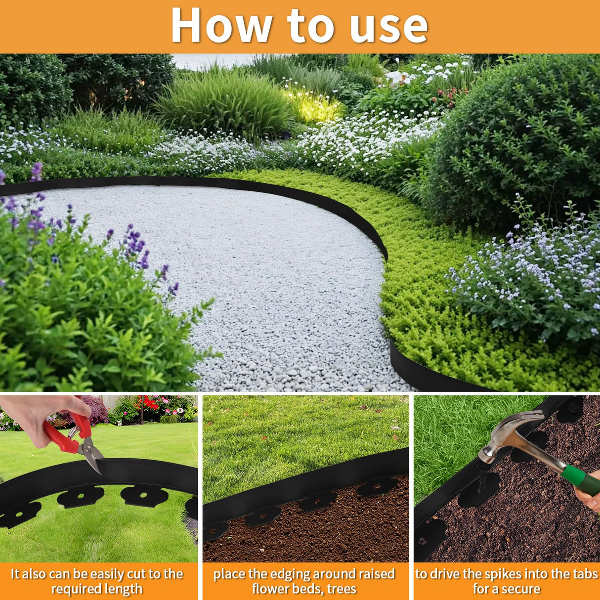 Landscape Edging Border Kit, No Dig Garden Edging Border 60ft 2in Tall with Scissors and 60 Spikes for Landscaping Border Edging Flower Bed Edging Borders