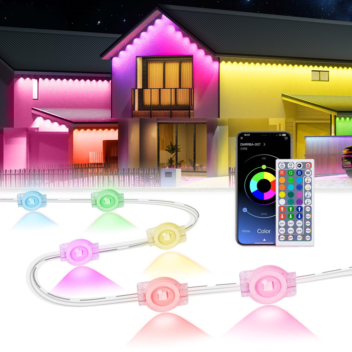 MuliVid 150Ft Permanent Outdoor Lights,Smart RGB Outdoor Lights with Remote APP Control, IP67 Waterproof Outside Light for House for Christmas, Halloween, Holiday, Party, Daily