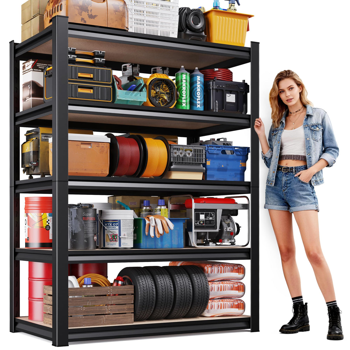 71"H Garage Shelving-2050LBS 5 Tier Storage Shelves,Adjustable Heavy Duty Metal Shelving Unit and Storage Large Rack,Utility Steel Shelf For Shop Warehouse Industrial Pantry Basement 71"x35"x16"