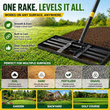 Lawn Leveling Rake – 17”x10” Heavy Duty Stainless Steel Lawn Leveler with 28”-60” Adjustable Handle, Anti-Flip Smooth Edge for Top Dressing Soil, Yard, Garden Lawn Care Tool
