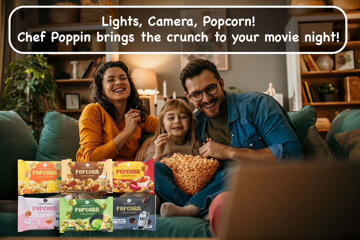 CHEF POPPIN Gourmet Flavored Popcorn, Non-GMO, Melody Box A (Matcha + Boba Tea + Mango + Chili + Chocolate Oat milk + Strawberry Oat milk), Variety Pack, .71 oz Each Bag