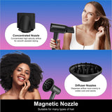 Hair Dryer, 180000 RPM High-Speed Blow Dryer, 1600W Low Noise Brushless Motor, Negative Lonic Professional Care Hair Dryer, 4 Thermo-Control with Magnetic Diffuser and Nozzle for Travel, Salon(Black)