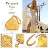 MTLEE 4 Pieces Rhinestone Necklace Choker Bracelet Earring Clutch Purses Jewelry Set Women Crystal Triangle Bling Diamond Purse Rhinestone Bag for Wedding Party (Gold)