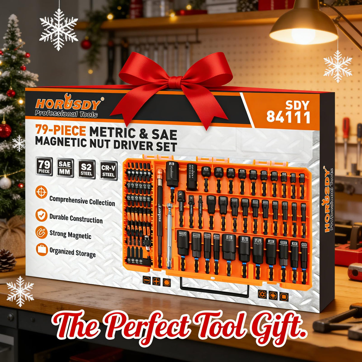 Upgraded 79-Piece Magnetic Impact Nut Driver Set, Metric & SAE with 3LB Magnetic Pickup Tool, Socket Adapters, Wing Nut Driver, Universal Sockets, Quick-Change Bit Holder & Extensions, Power Bits