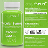LongLifeNutri Diosmin Hesperidin Complex, Vascular Synergy 1000mg/300mg for Optimal Circulation & Vein Support: 240 Capsules, 120 Servings, 4-Month Supply, Made in USA