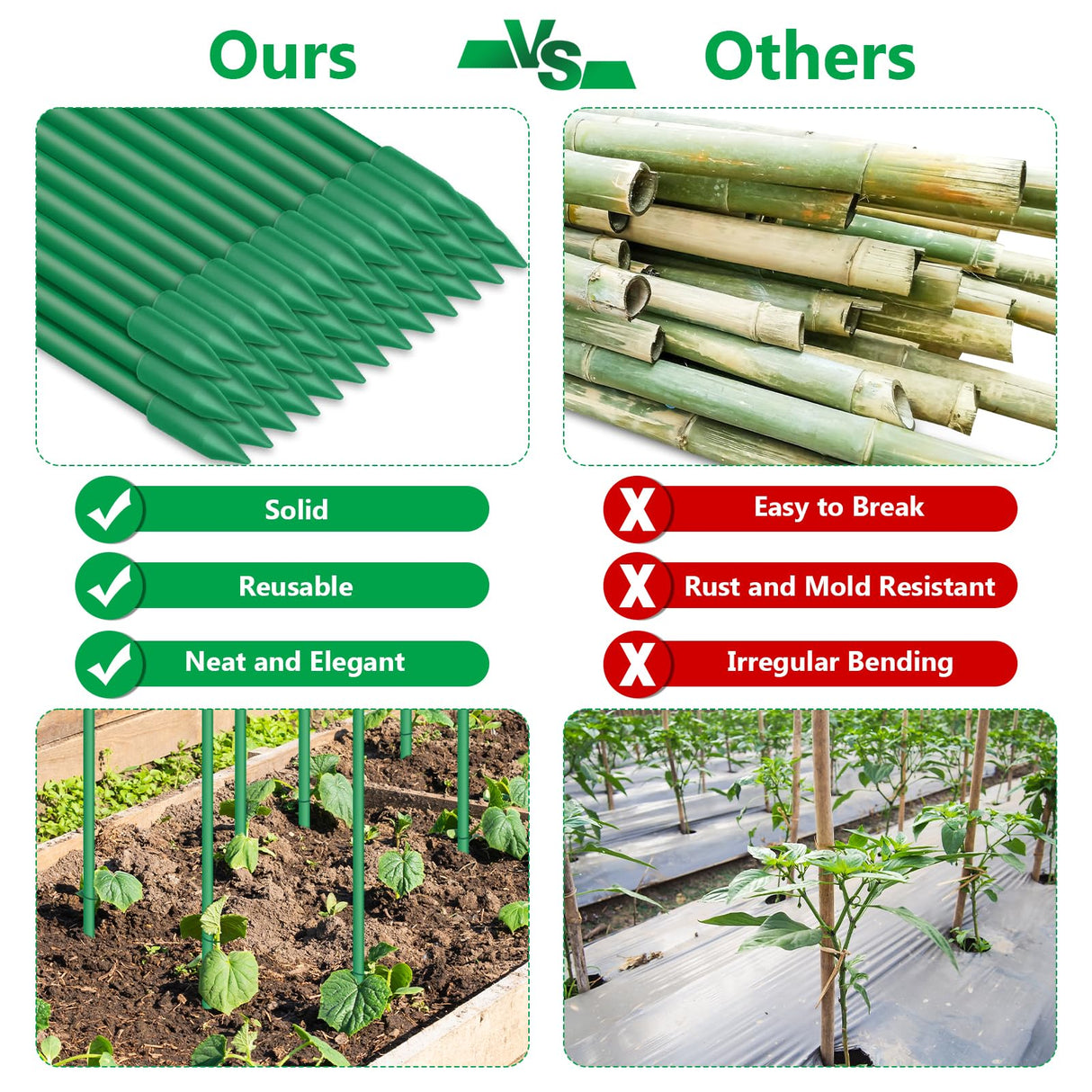Lezmarket 80 Pack Garden Stakes(16" Each), Plant Support Stakes, DIY 4ft 5ft 6ft 7ft Sturdy Fiberglass Plant Sticks Support Garden Trellis for Growing Climbing Tomato Vegetables Flowers