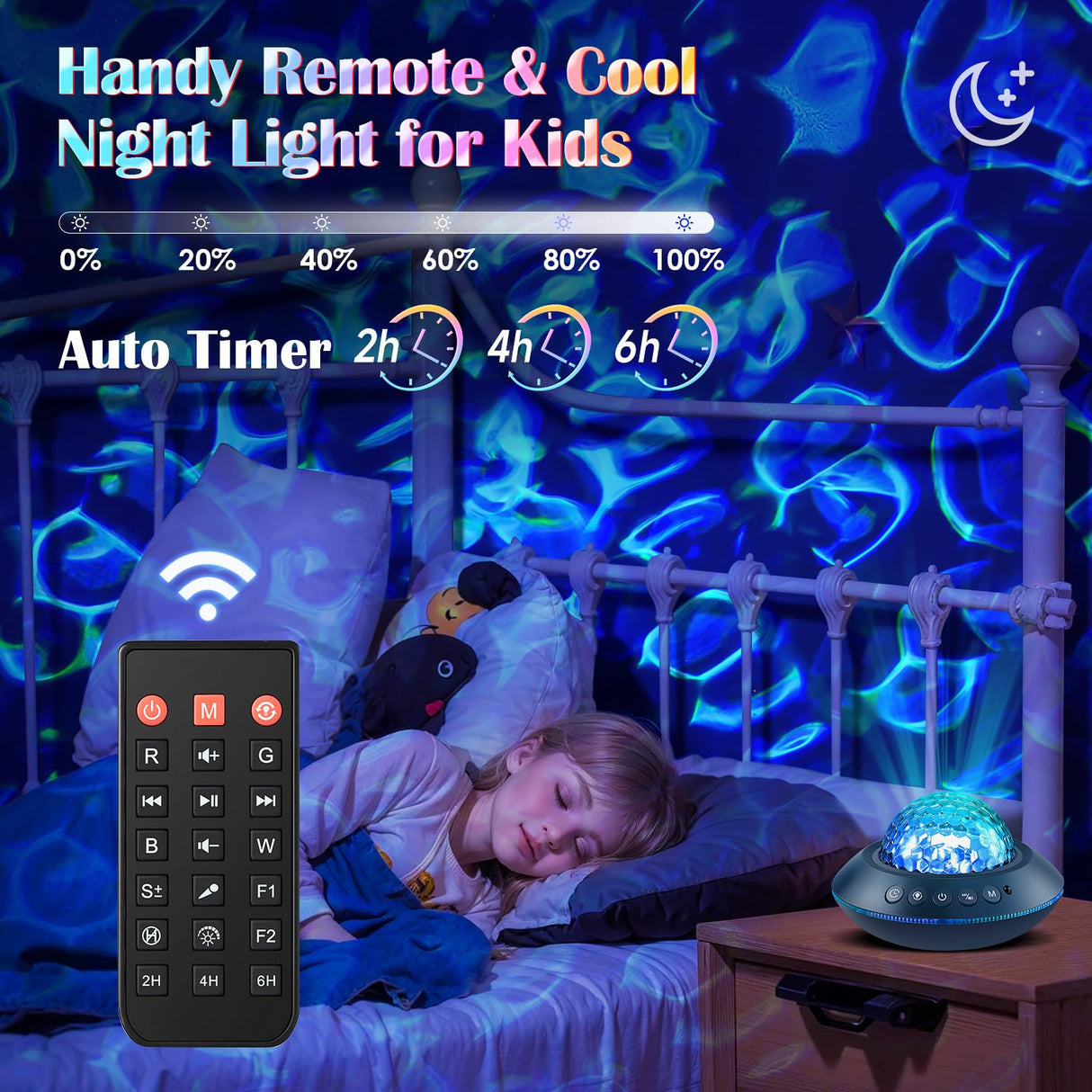 One Fire Ocean Light Projector,15 White Noises & Bluetooth Ambient Lighting, 360° Full Coverage Ceiling Projector Ocean Lamp, Remote Timer Galaxy Lamp for Bedroom Decor, Mood Lighting Gifts