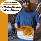Supa Ant Welding Blanket Fireproof (Pack of 2) - Heavy Duty Weld Fire Blanket Tools - Welders Cover for Men Curtain - 6x8in with Gloves - Large Welding Gear for Welder Accessories/Emergency Supplies