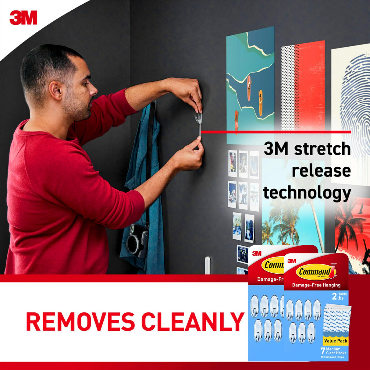 Command Clear Medium Hooks, 14 Hooks, 24 Strips - Easy to Open Packaging, Organize Damage-Free